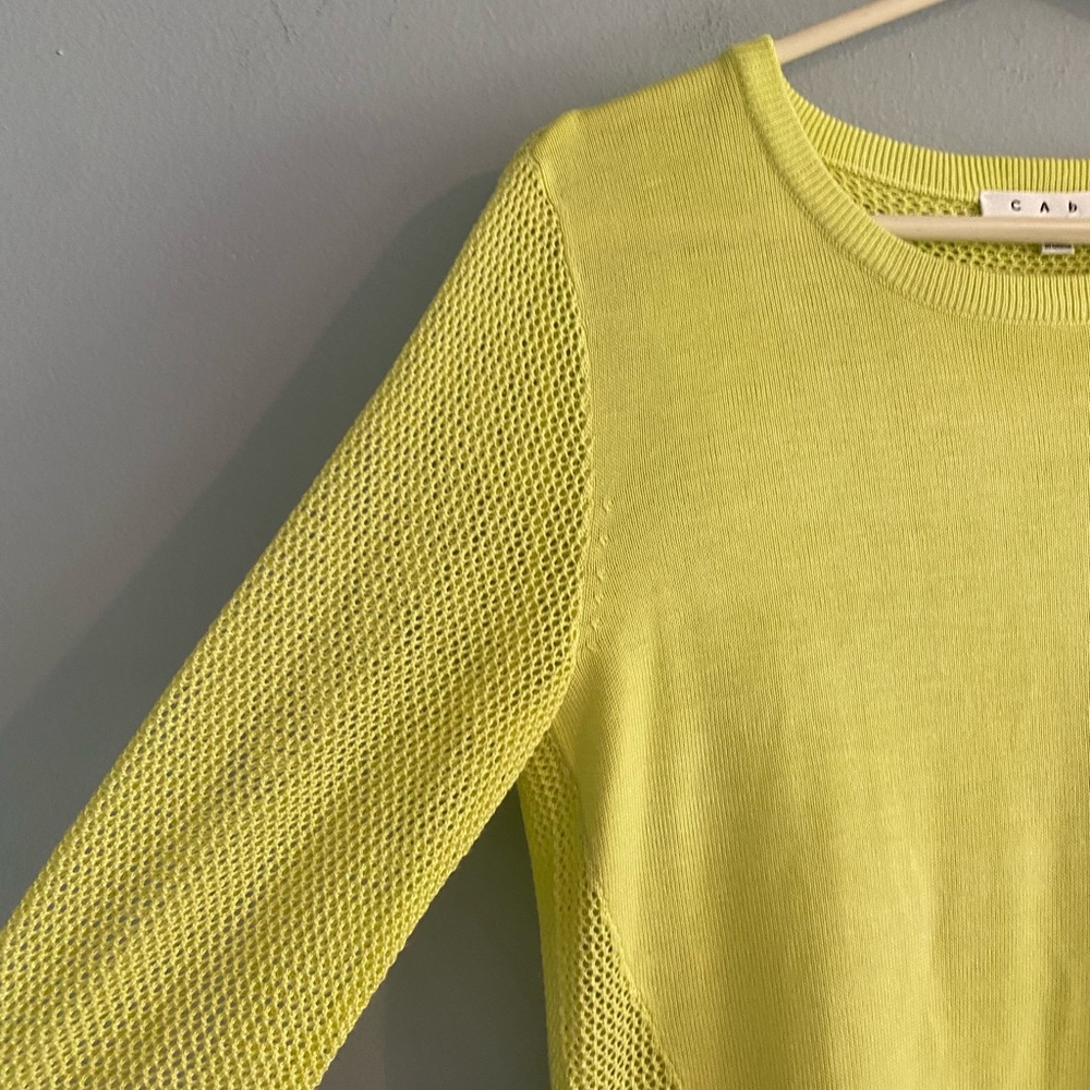 Cabi Split Back Open Knit Pullover Neon Lemon Lim… - image 4